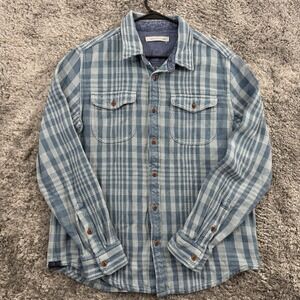 Outerknown Shirt Mens Large Blue Plaid Blanket Flannel Button Up Heavyweight